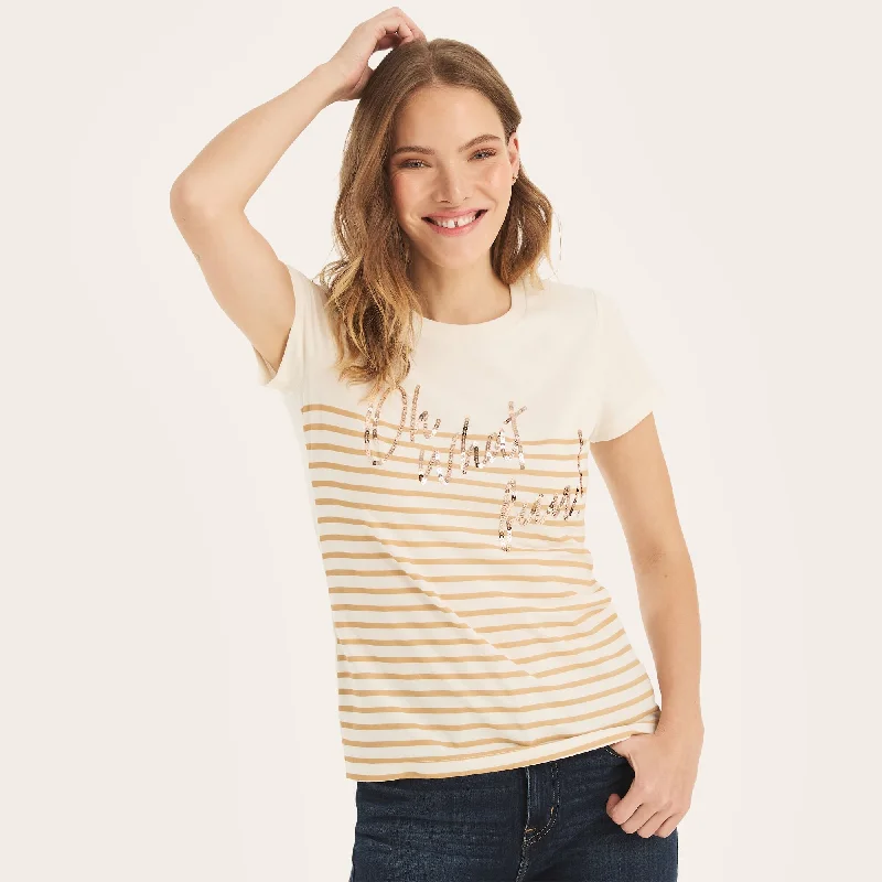 Nautica Womens Oh What Fun Foil Graphic T-Shirt-- Fashionable Trendy Casual