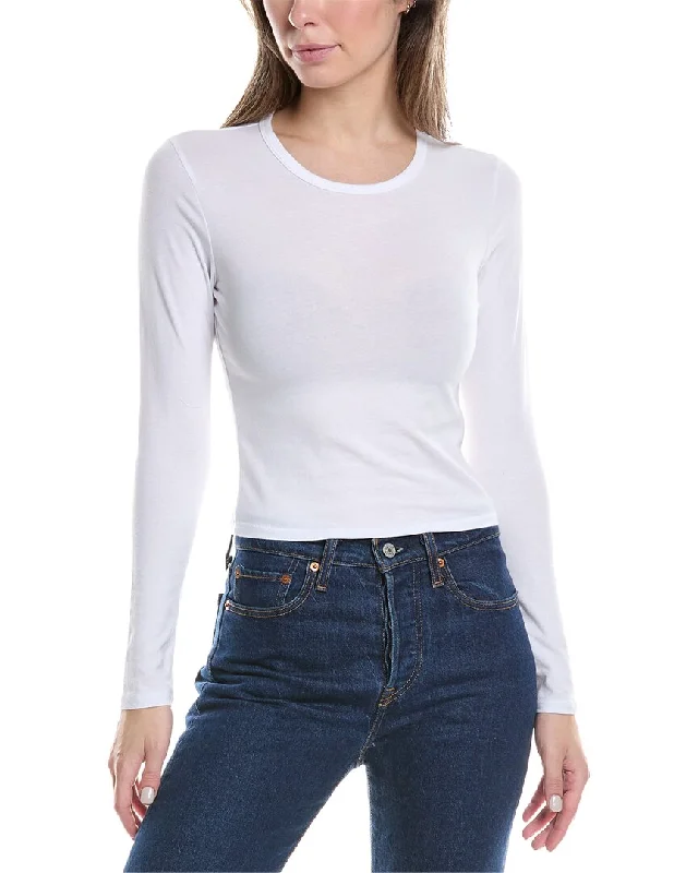 James Perse Cropped Sport T-Shirt-- Solid Color Striped Floral