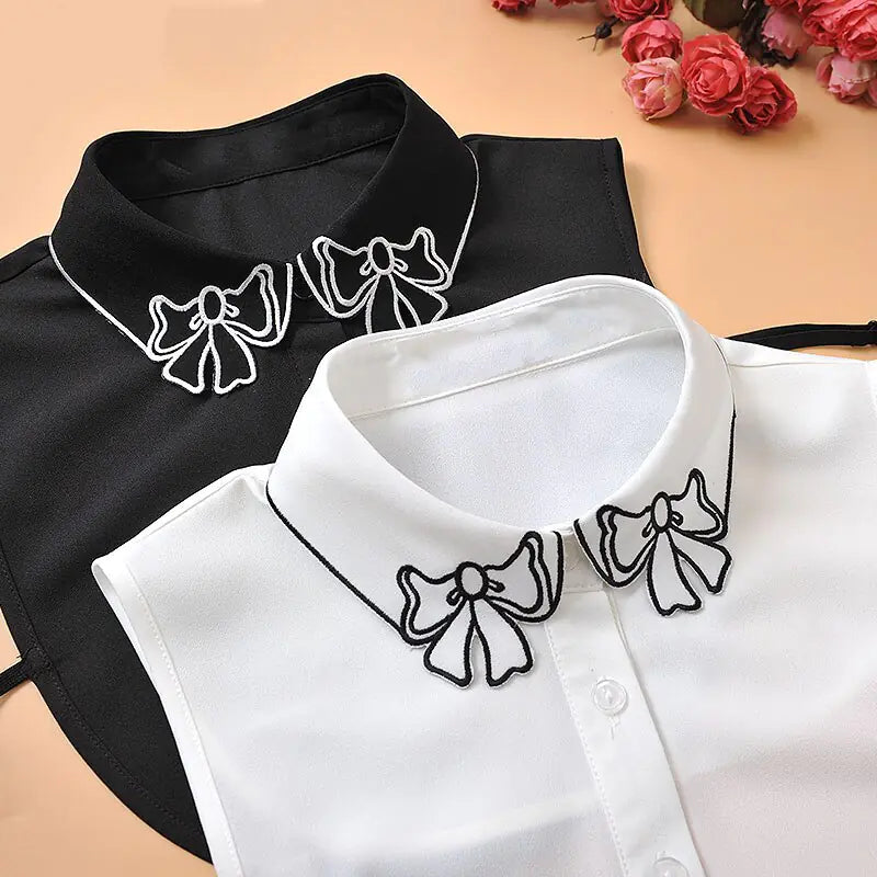 Embroidery Fake Women Collar Shirt-- Spandex Blend Rayon Blend Denim Blend