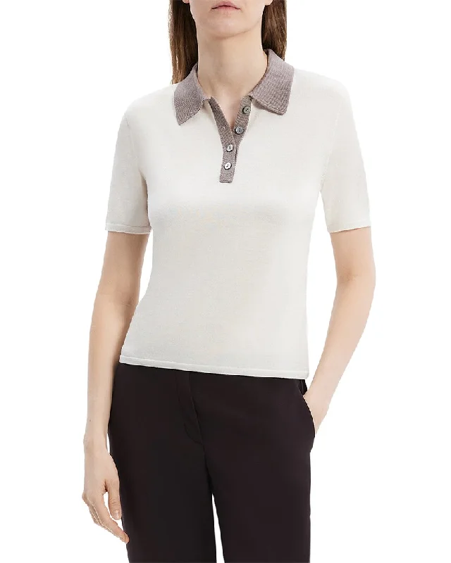 Theory Contrast Wool-Blend Polo Shirt-- Mesh Canvas Denim