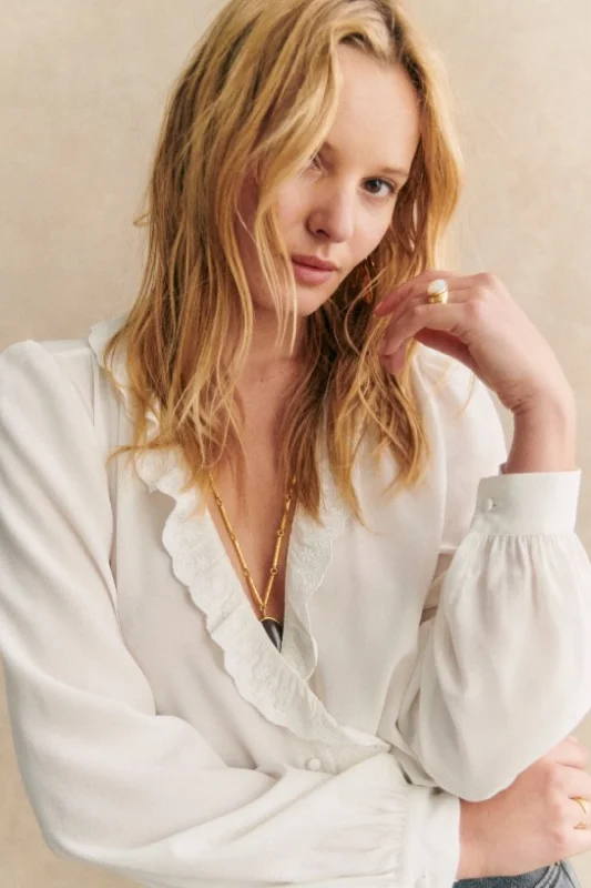 Rosine Shirt - White-- Nylon Fabric Polyester Fabric Spandex Fabric
