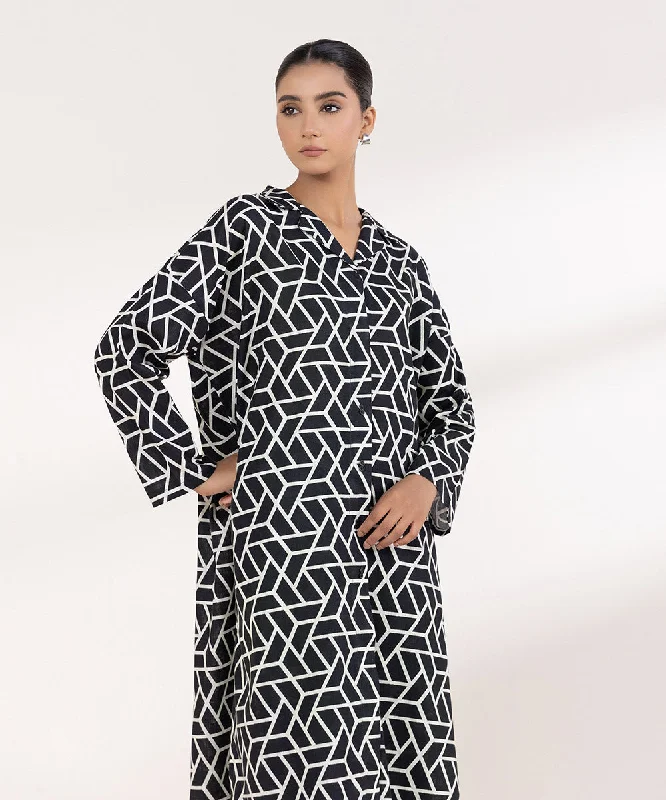 Printed Khaddar Shirt-- Striped Floral Plaid