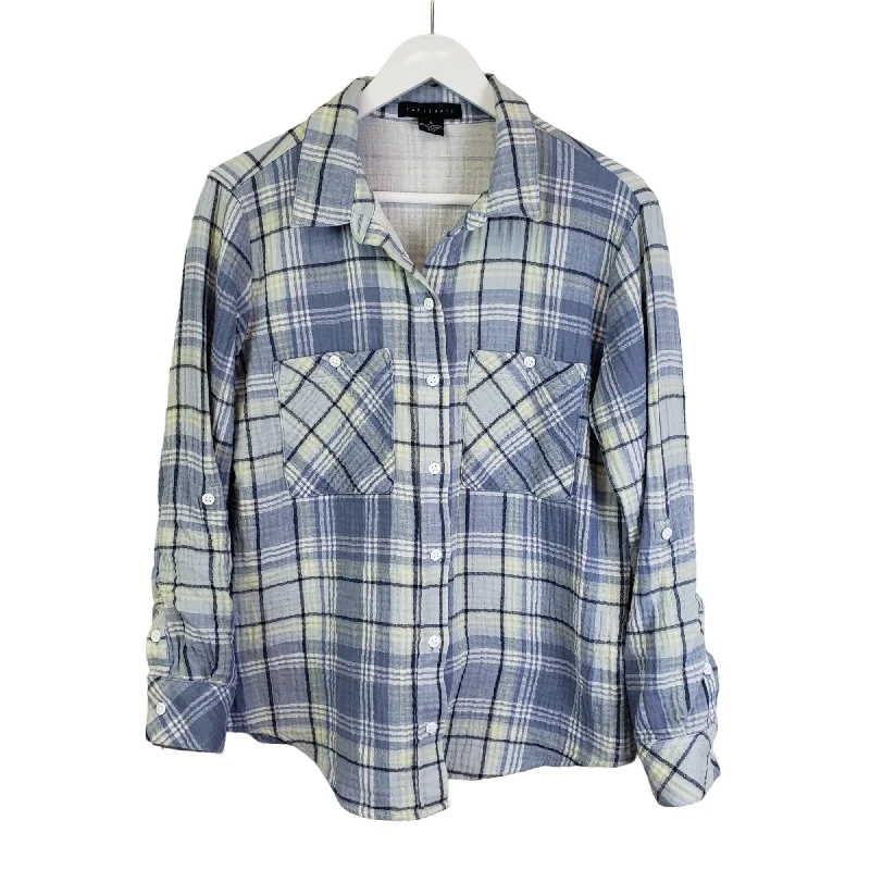 Sanctuary Puff Texture Plaid Button Down Tomboy Shirt Size Small-- Seamless Knitted Crochet