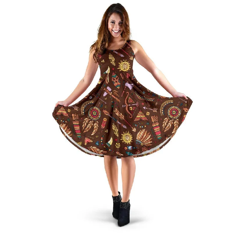 Dream Catcher Native American Boho Feather Dress Tunics Satin smooth