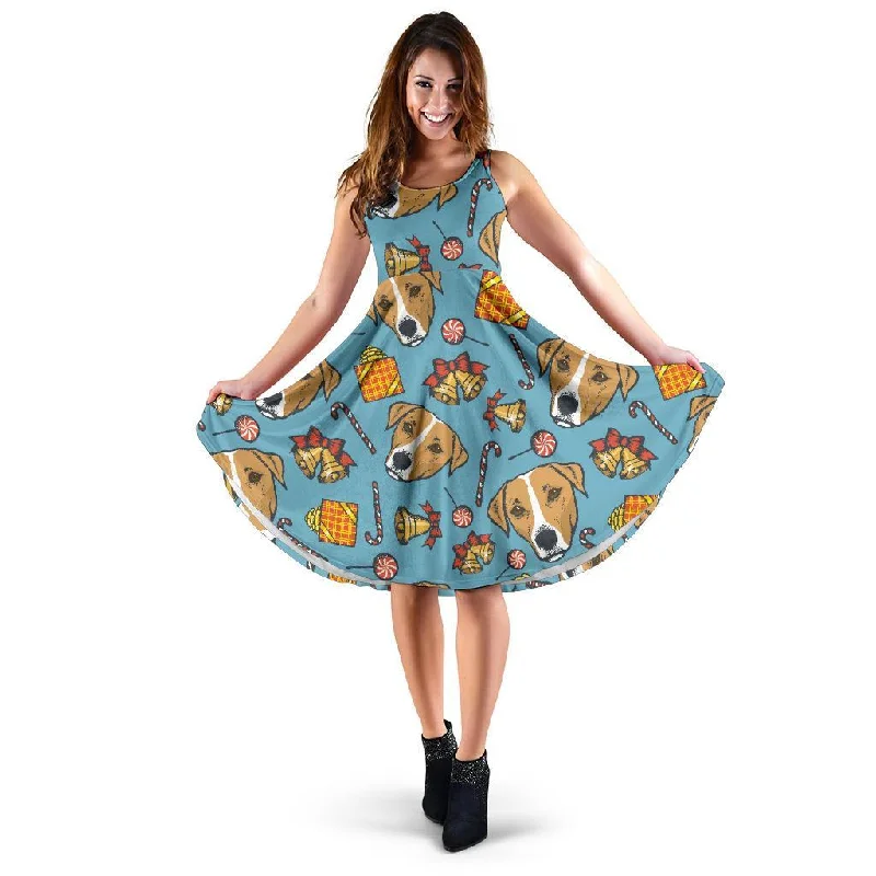 Dog Jack Russell Pattern Print Dress Tunics Spring floral