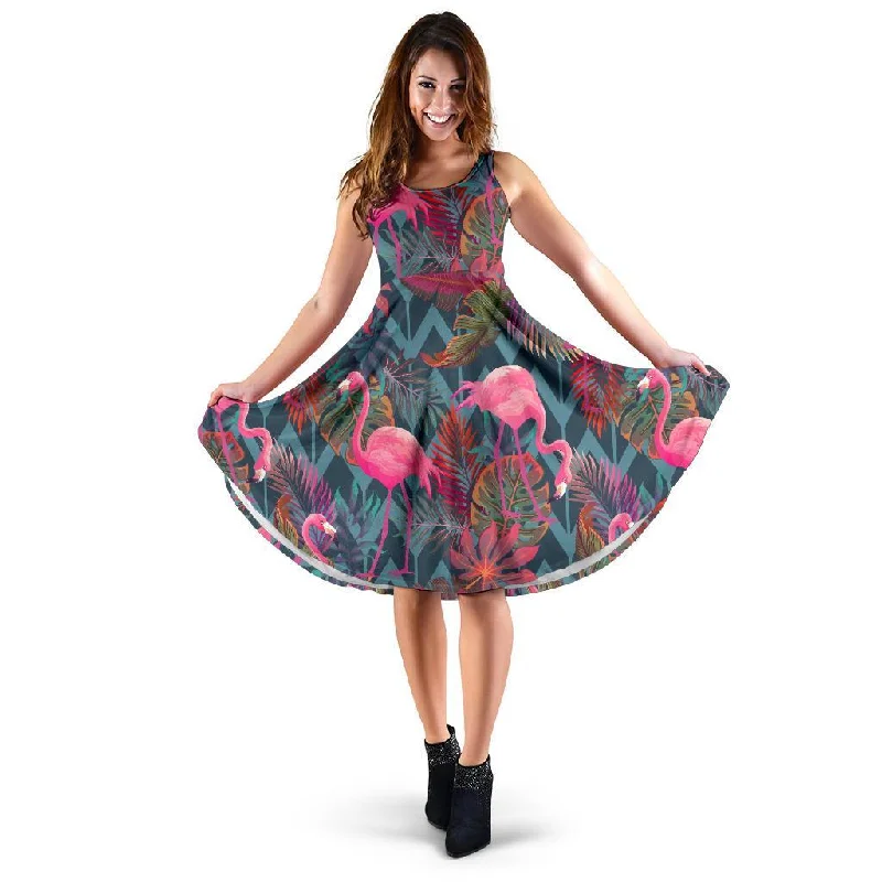 Flamingo Stripe Hawaiian Tropical Pattern Print Dress Casual Short Summer