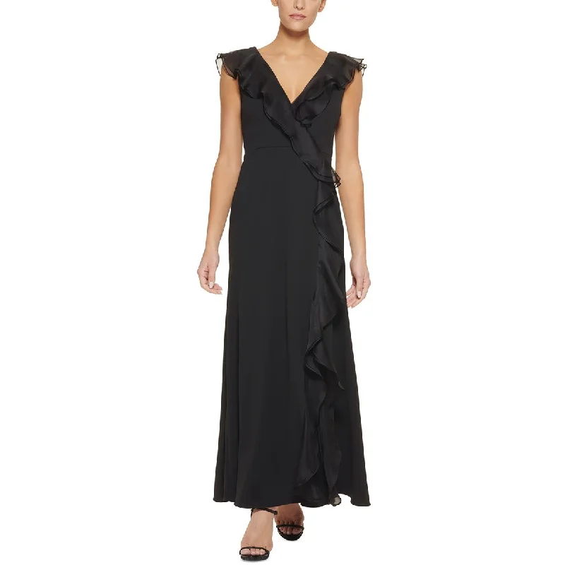 DKNY Womens Surplice Ruffled Evening Dress Crew Neckline Sporty