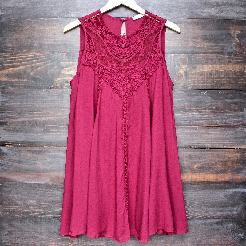 Final Sale - Boho Crochet Lace Dress in Burgundy Bodycon Club Sequined