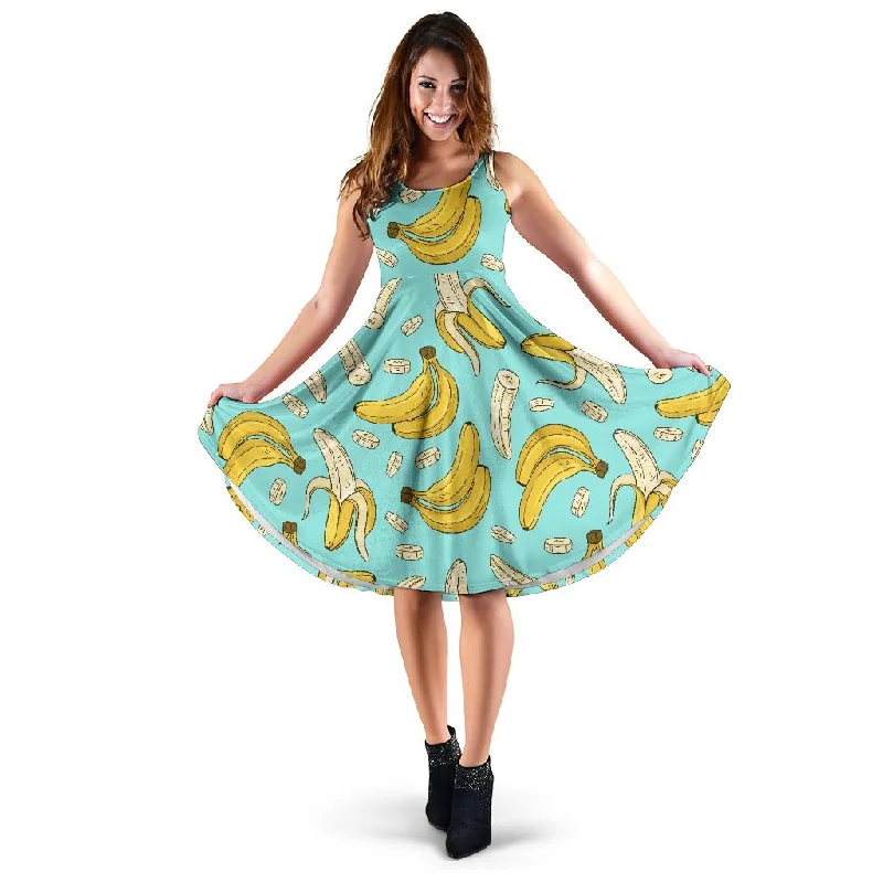 Banana Pattern Print Dress Tunics Wedding white