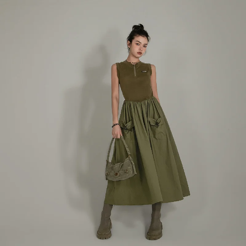 Sleeveless Cargo Pockets Dress Tunics Seasonal trendy