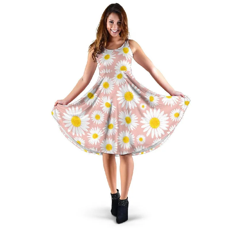Cute Pink Daisy Pattern Print Dress Tunics Sophisticated sleek