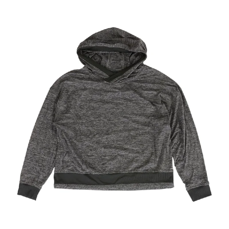 Charcoal Solid Hoodie Hoodie with Hem Embroidery Detailed Premium