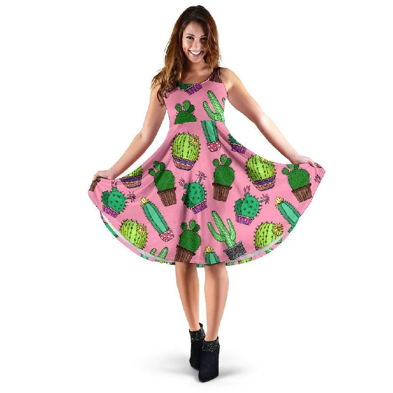 Cactus Pink Pattern Print Dress Tunics Ceremony elegant