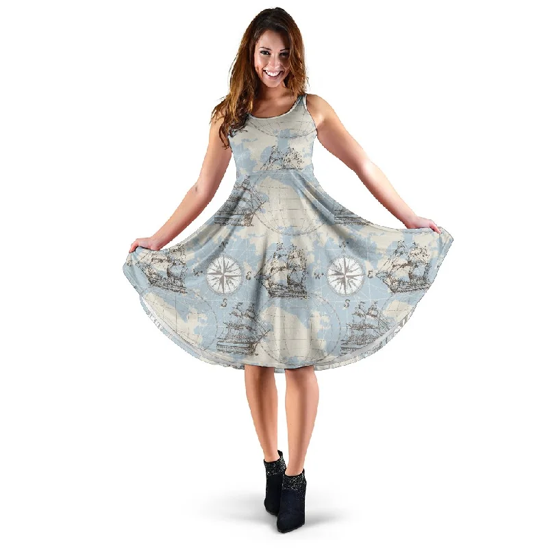 World Print Map Pattern Dress Tunics Plaid country