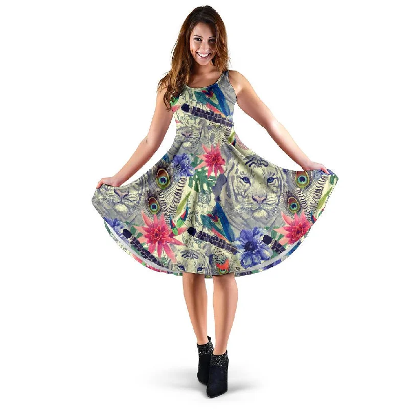 Bohemian White Tiger Pattern Print Dress Tunics Luxurious high-end