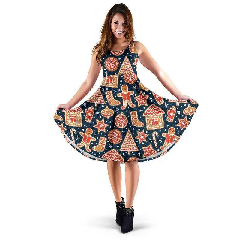 Gingerbread Man Chirstmas Pattern Print Dress Tunics Spring floral