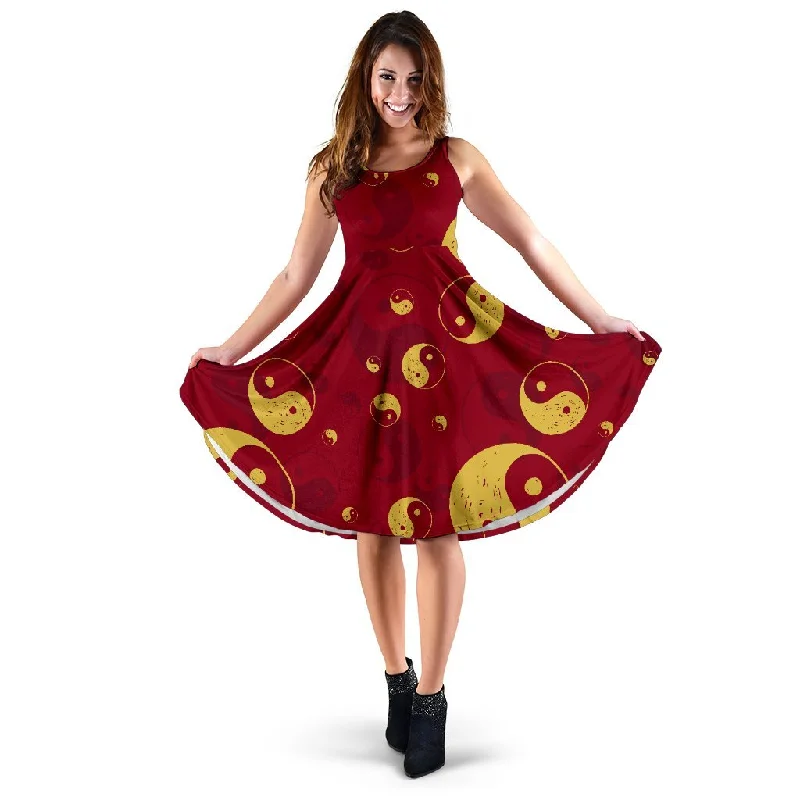 Yin Yang Red Pattern Print Dress Tunics Print Colorful