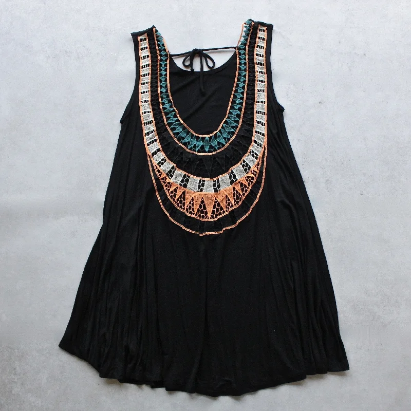 Final Sale - Colorblock Crochet Back Swing Dress in Black Tunics Lace romantic