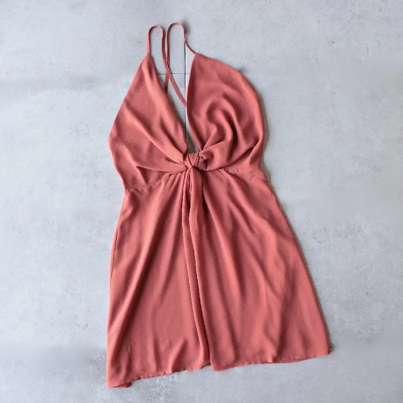 Leah Knot Chiffon Dress in Sienna Orange Tunics Leisure comfortable