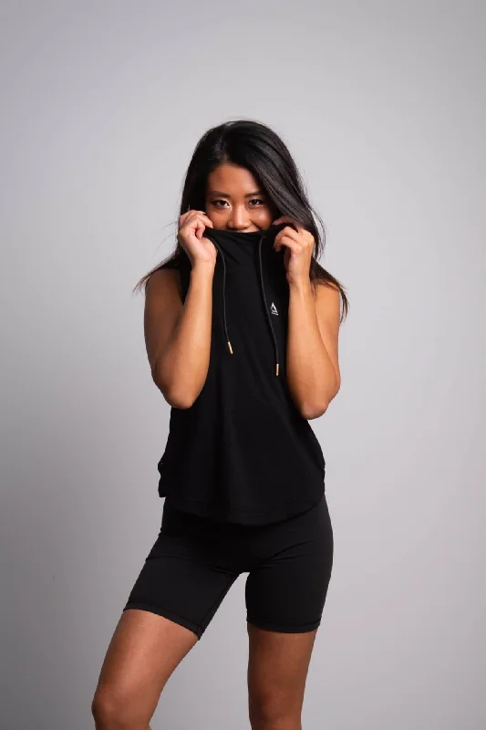 Womens Sleeveless Hoodie - Black Hoodie with Exposed Zipper Edgy Industrial