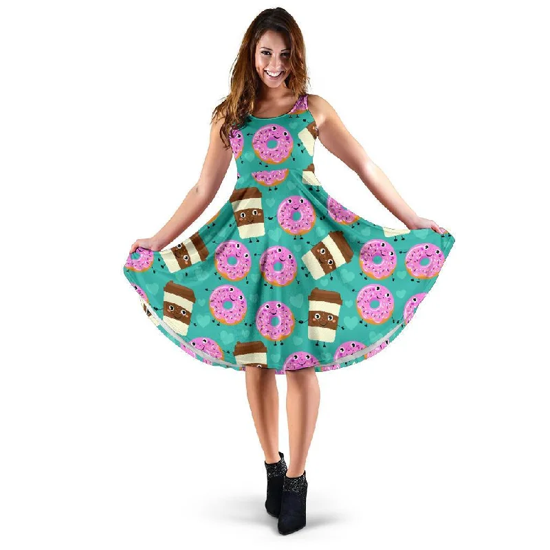 Coffee Donut Pattern Print Dress Tunics Custom made