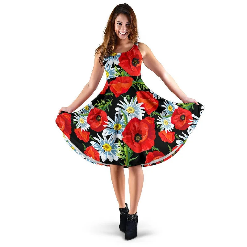 Floral Red Poppy Pattern Print Dress Tunics Stylish modern