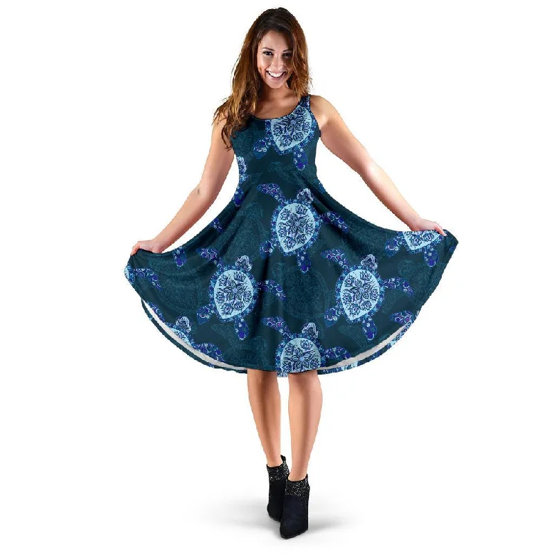 Blue Hawaiian Sea Turtle Pattern Print Dress Pencil Office Professional