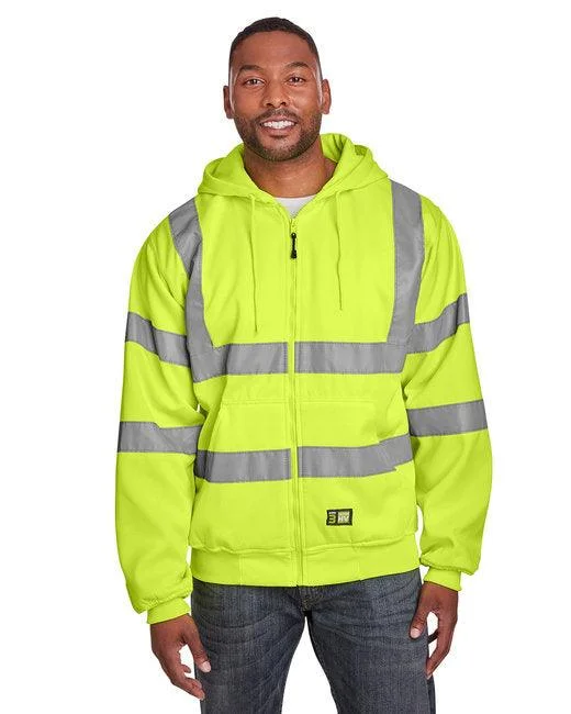 Men's Berne Hi-Vis Class 3 Lined Hooded Sweatshirt HVF021 Hoodie with Pastel Soft Subtle