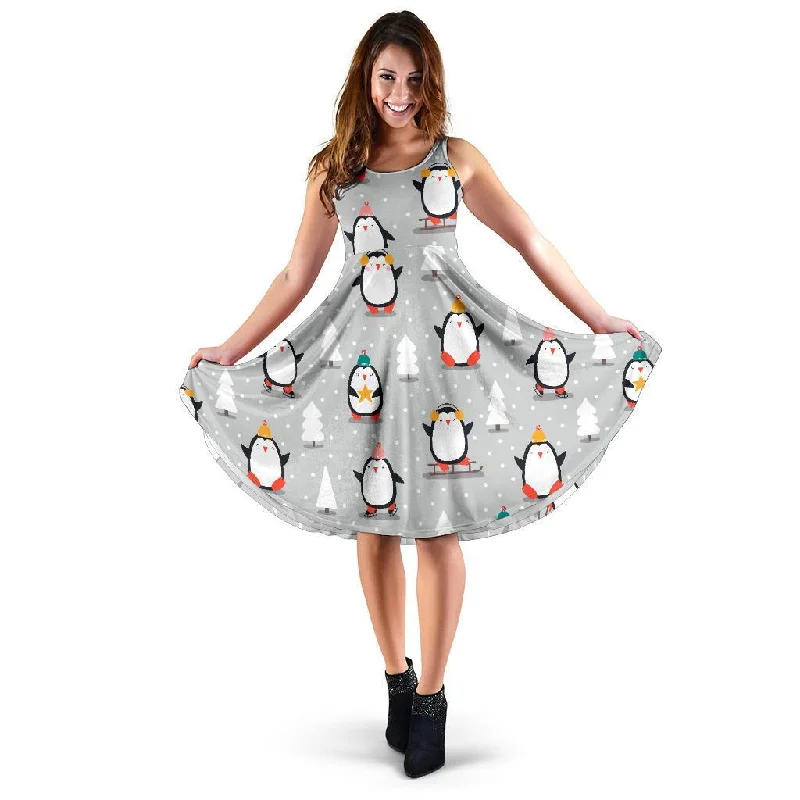 Christmas Tree Penguin Pattern Print Dress Tunics Timeless classic