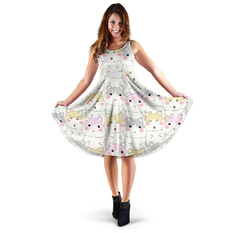 Cute Hamster Pattern Print Dress Maxi Flowy Bohemian