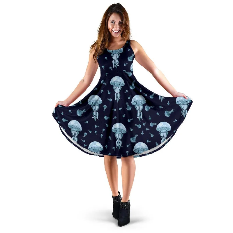 Cartoon Jellyfish Print Pattern Dress Tunics Denim casual
