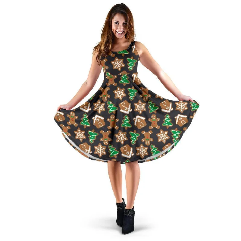 Gingerbread Man Pattern Print Chirstmas Dress Tunics Winter warm