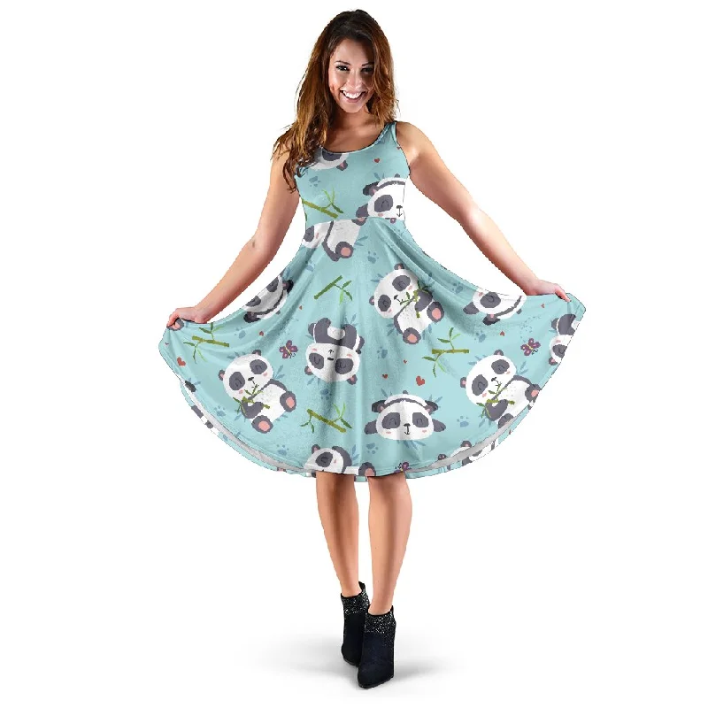Bamboo Mint Panda Pattern Print Dress Tunics Winter warm