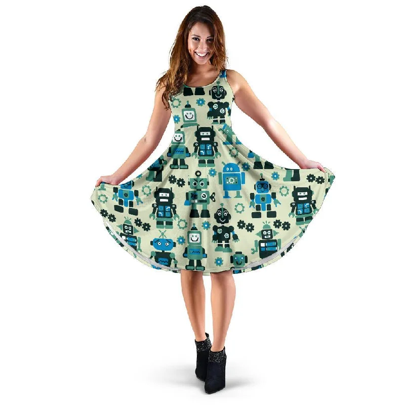 Cyborg Robot Pattern Print Dress Tunics Fashionable chic