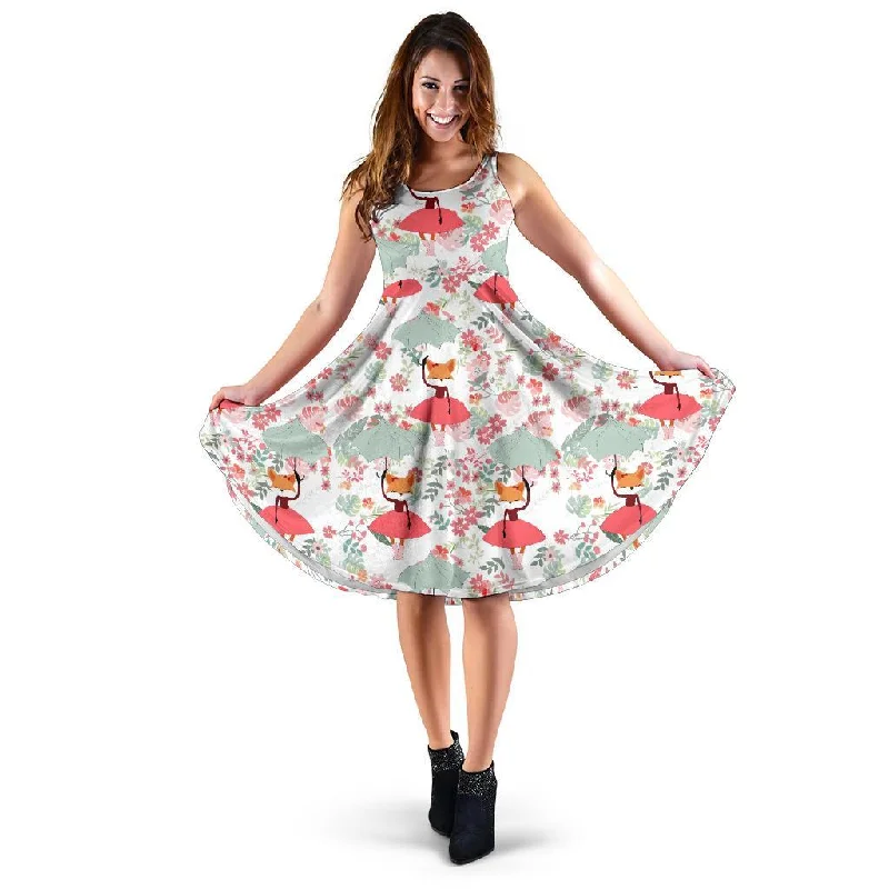 Fox Girl Flower Pattern Print Dress Tunics Recommended stylist