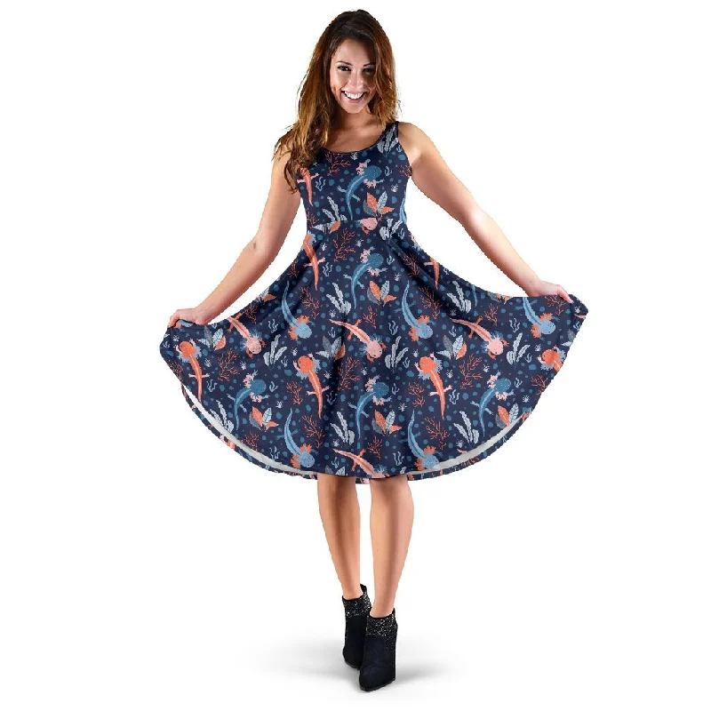 Axolotl Blue Pattern Print Dress Tunics Trendy modern