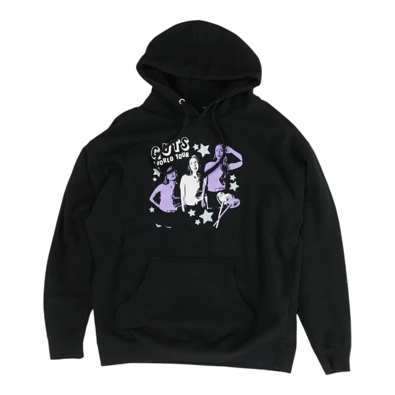 Black Graphic Hoodie Hoodie with Hem Raw Edge Edgy Unfinished