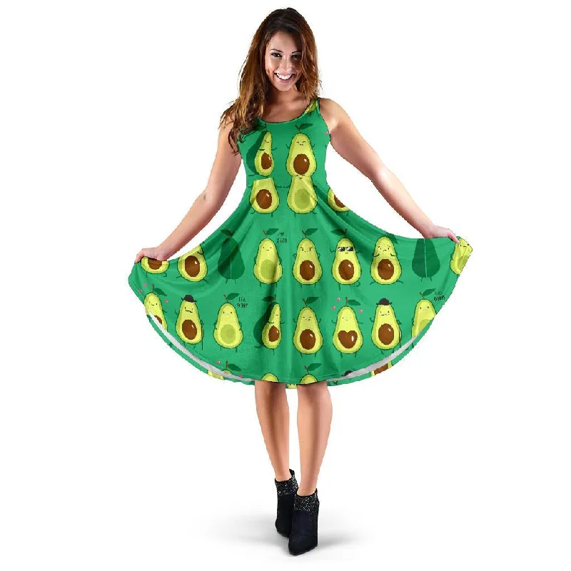 Cartoon Green Avocado Patttern Print Dress Tunics Distressed trendy