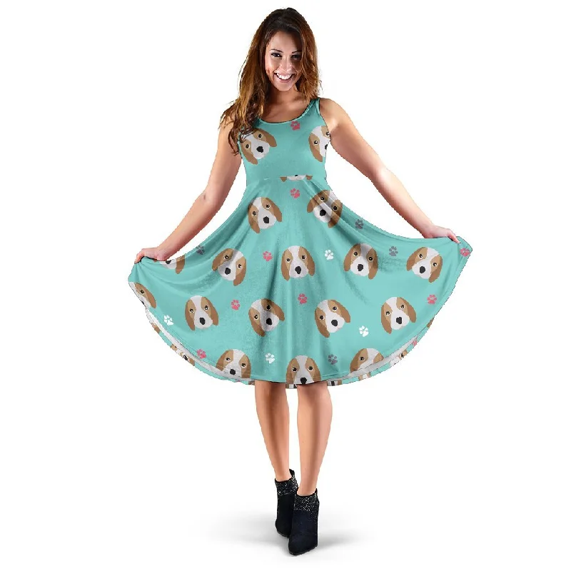 Beagle Paw Pattern Print Dress Tunics Leisure comfortable
