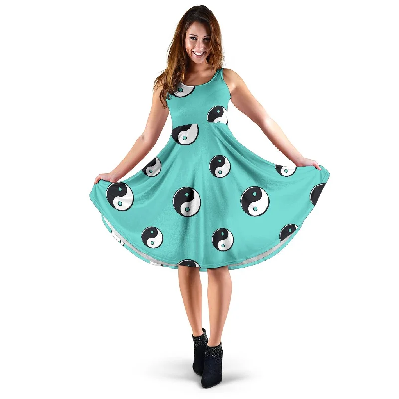 Yin Yang Blue Pattern Print Dress Tunics stripes playful