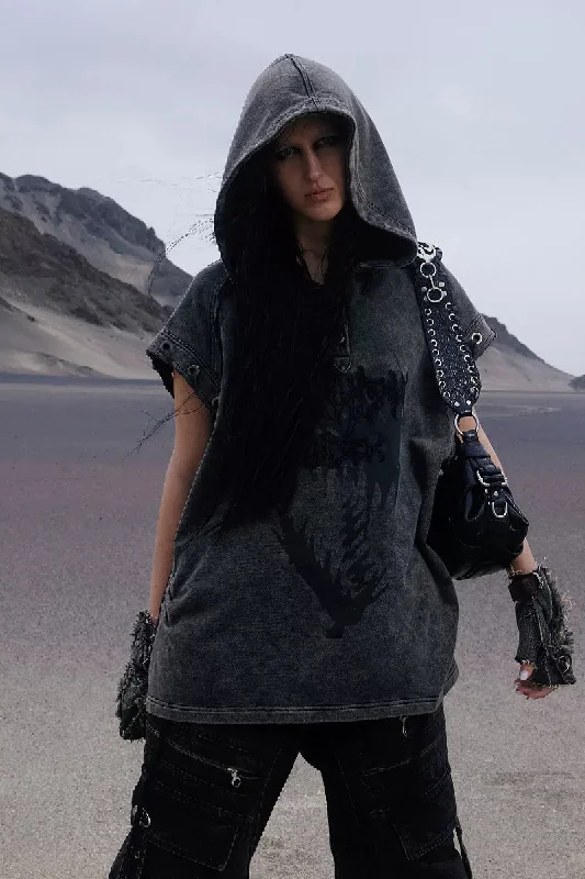 Star Button Sleeveless Hoodie Oversized Hoodie Comfort Casual