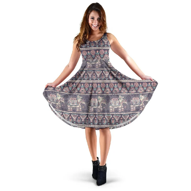 Black Elephant Aztec Pattern Prints Dress Tunics stripes playful