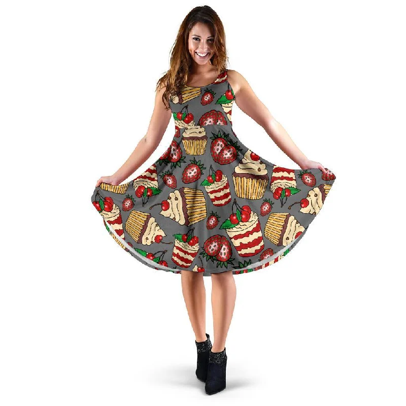 Cake Strawberry Pattern Print Dress Tunics Wedding white
