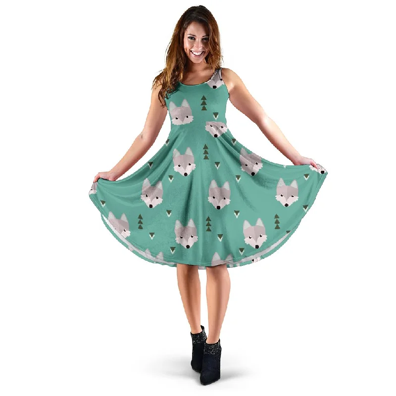 Wolf Pattern Print Dress Tunics Velvet soft