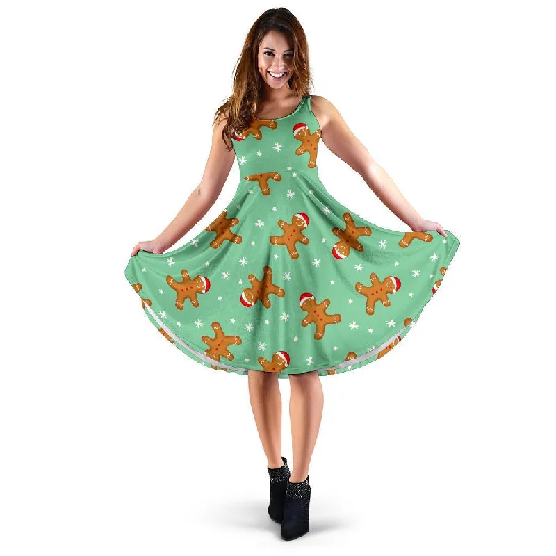 Chirstmas Gingerbread Man Pattern Print Dress Tunics Fashionable chic