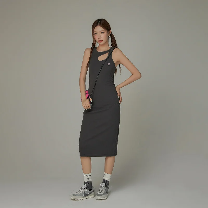 Front Cut Out Side Shirring Long Dress Tunics Luxurious high-end