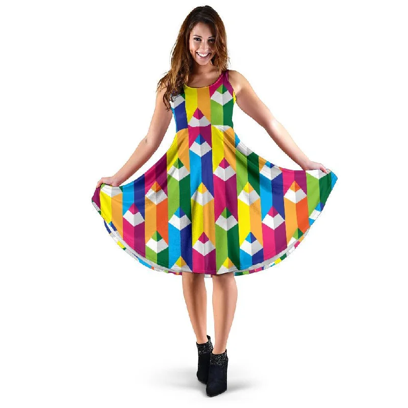 Colorful Pencil Pattern Print Dress Tunics Formal black