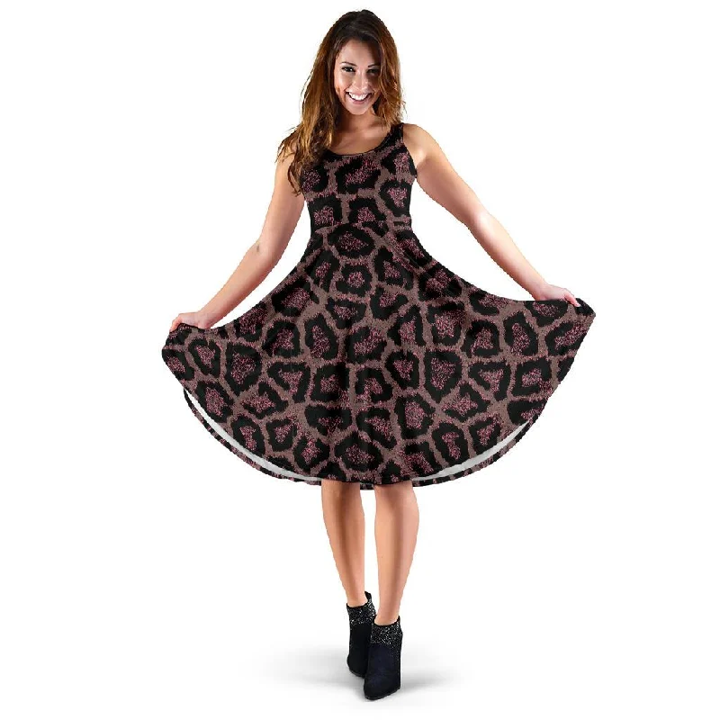 Brown Cheetah Leopard Pattern Print Dress Tunics Sophisticated sleek