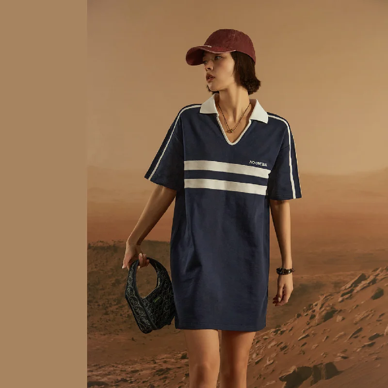 Open Collar Color Matching Dress Tunics Fashionable trendy