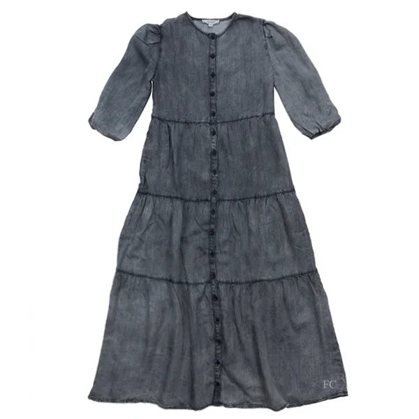 Grey soft denim button down dress by Alexandre Laurent Maxi Flowy Bohemian
